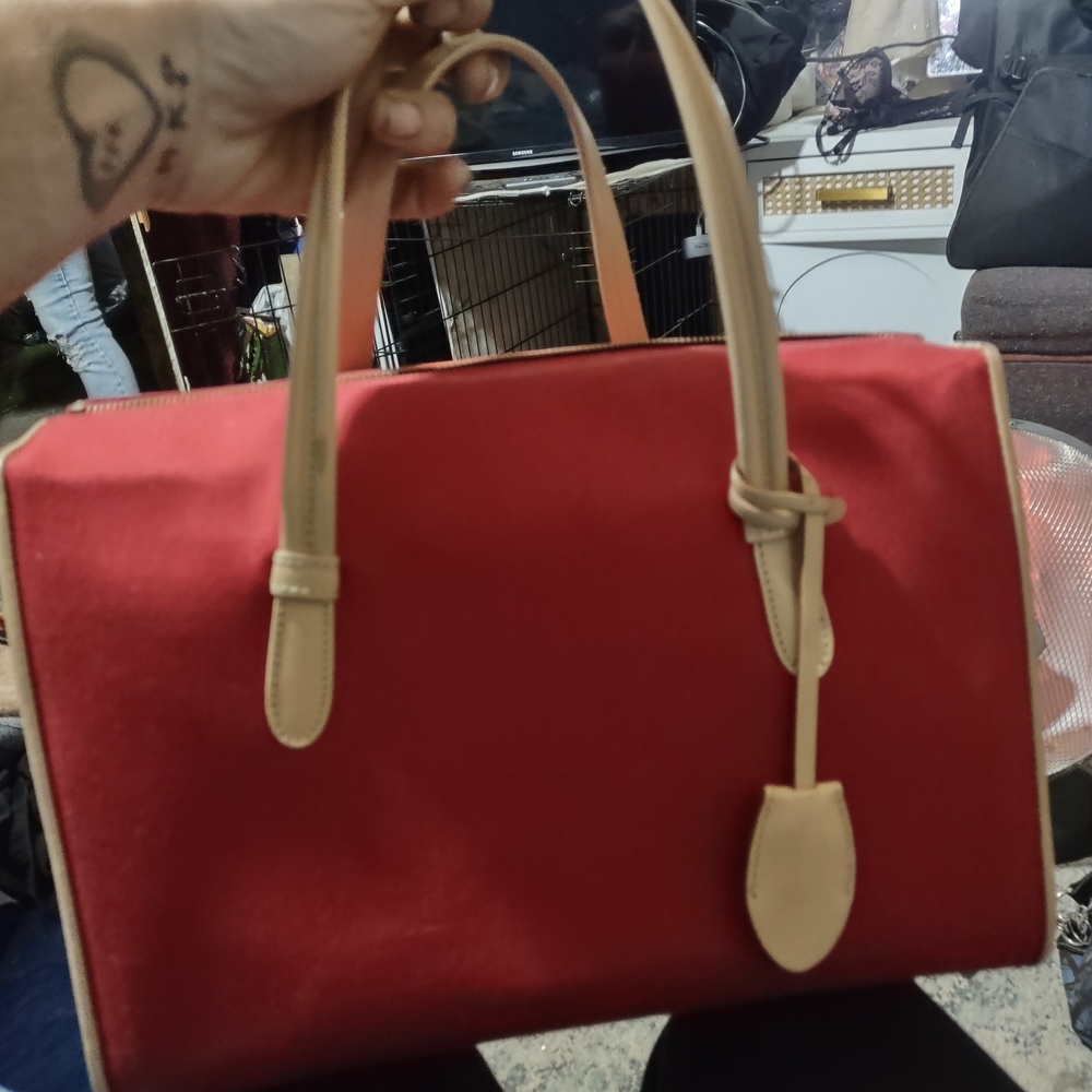 Saks Fifth Avenue Red and Tan Leather Satchel